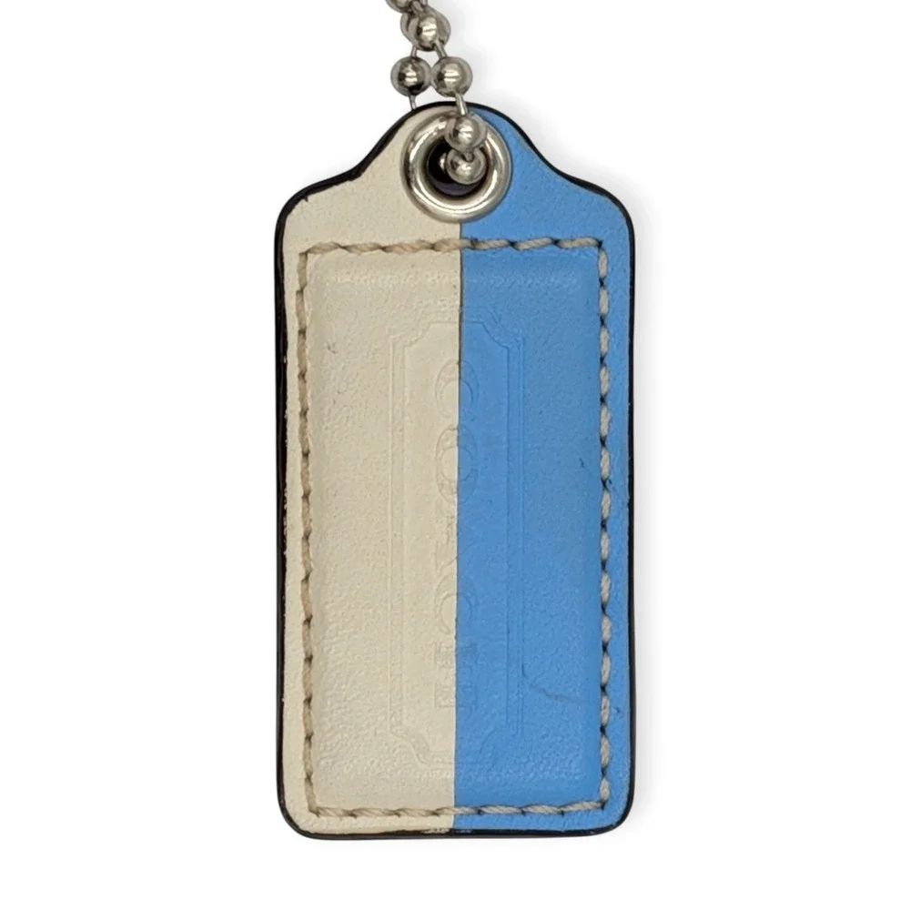 Coach Bag Charm Hangtag Blue Cream Leather Two Tone Replacement Large 2.5